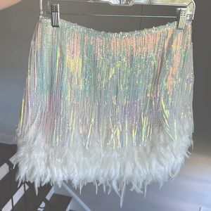 NWT All For Show White Iridescent Sequin Skirt